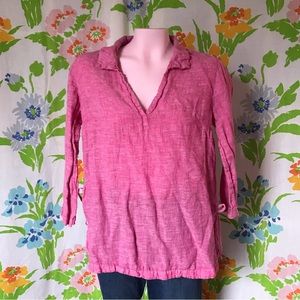 Isaac Mizrahi 100% Linen Bright Pink Pullover Tunic Blouse Popover 3/4 Sleeves M